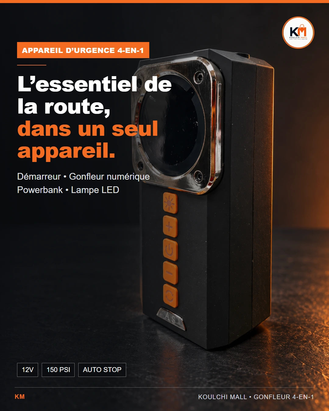 Gonfleur et démarreur de batterie automobile 4-en-1