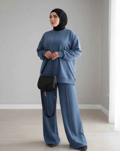 طقم نسائي قطعتين محتشم – سويتشيرت وبنطال واسع