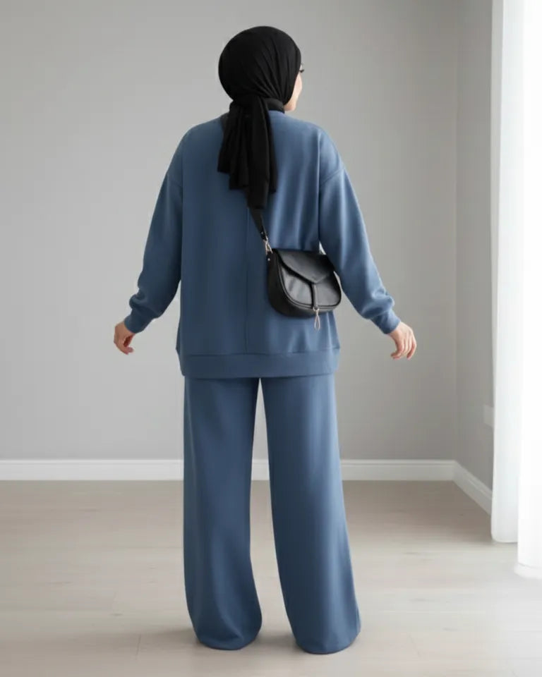 طقم نسائي قطعتين محتشم – سويتشيرت وبنطال واسع