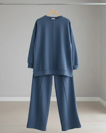 طقم نسائي قطعتين محتشم – سويتشيرت وبنطال واسع