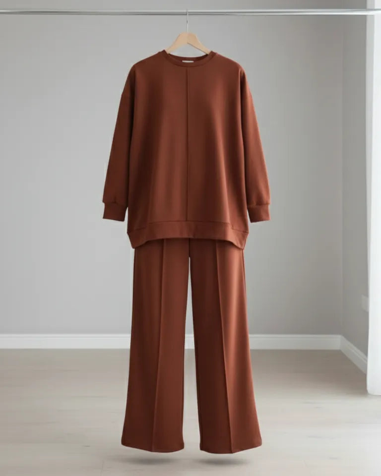 طقم نسائي قطعتين محتشم – سويتشيرت وبنطال واسع