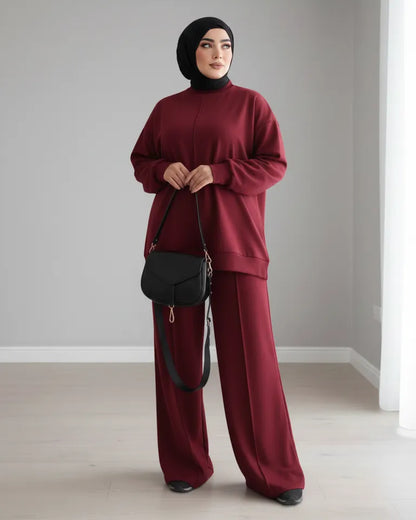 طقم نسائي قطعتين محتشم – سويتشيرت وبنطال واسع