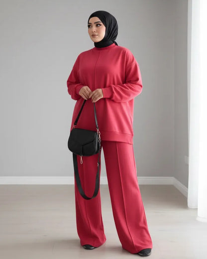 طقم نسائي قطعتين محتشم – سويتشيرت وبنطال واسع