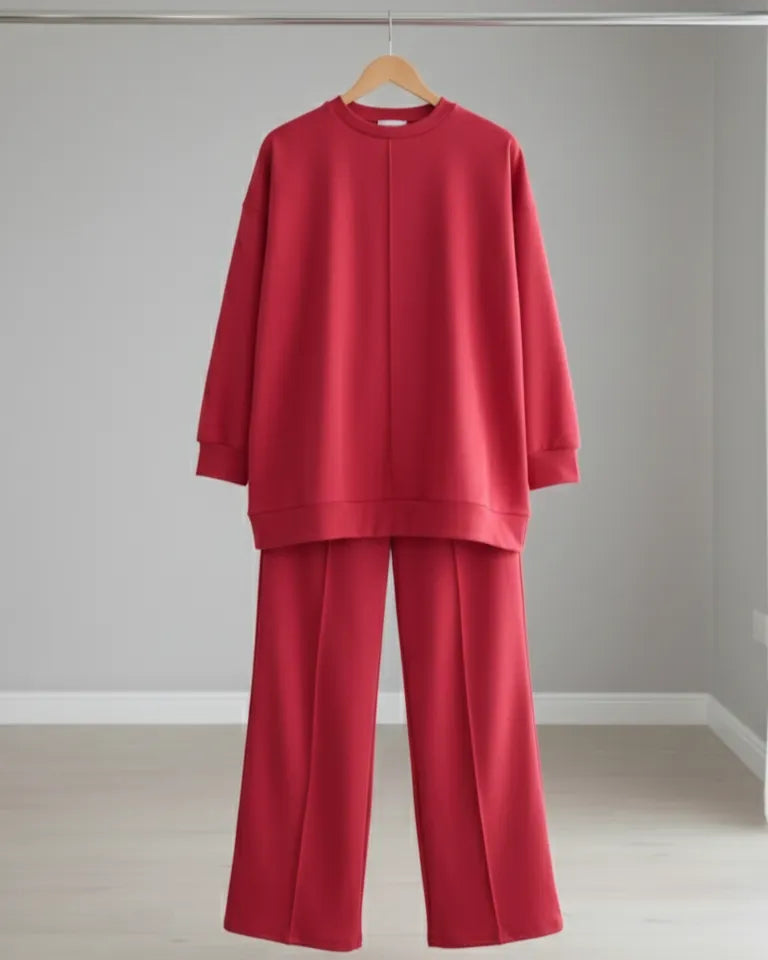 طقم نسائي قطعتين محتشم – سويتشيرت وبنطال واسع