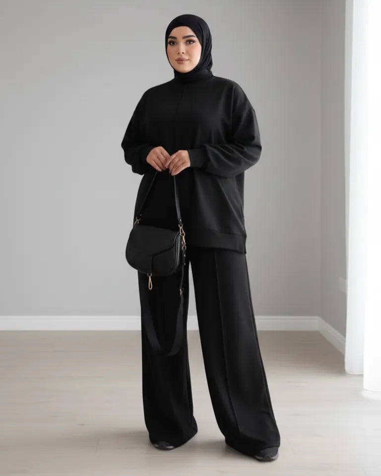 طقم نسائي قطعتين محتشم – سويتشيرت وبنطال واسع