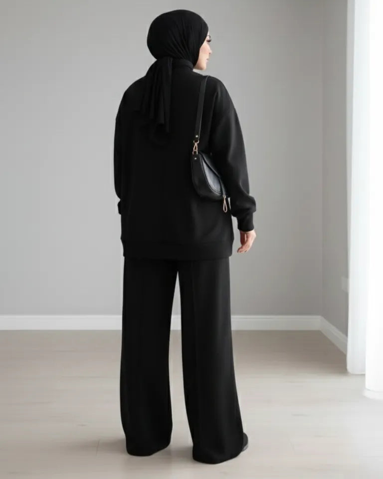 طقم نسائي قطعتين محتشم – سويتشيرت وبنطال واسع