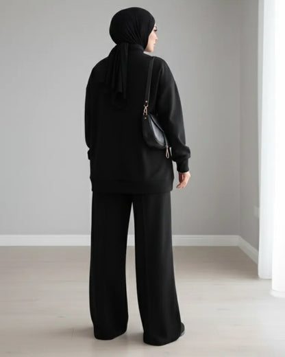 طقم نسائي قطعتين محتشم – سويتشيرت وبنطال واسع